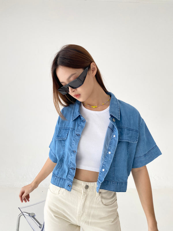 Kelly Crop Top Denim Light Blue