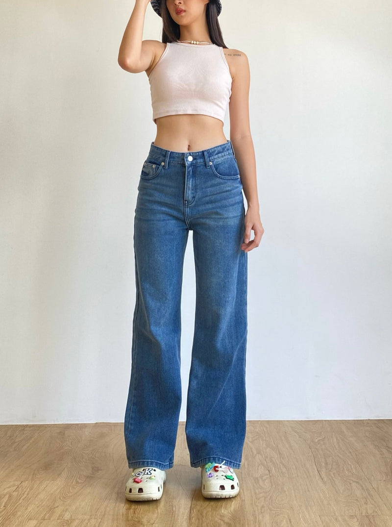 Emily Blue Relaxed High Waist Straight Jeans