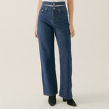 Ellie Double Waist Straight Jeans Navy