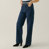 Ellie Double Waist Straight Jeans Navy