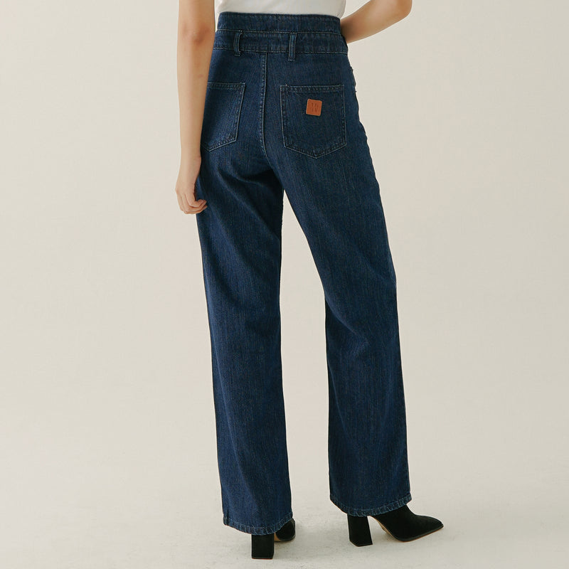 Ellie Double Waist Straight Jeans Navy