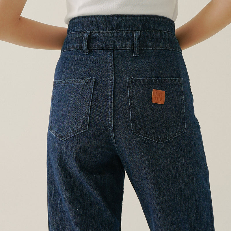 Ellie Double Waist Straight Jeans Navy