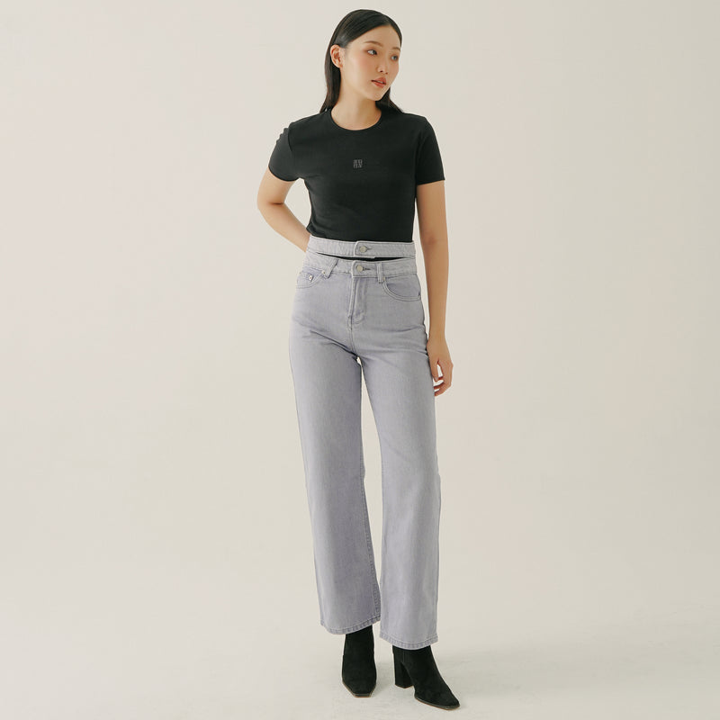 Ellie Double Waist Straight Jeans Purple